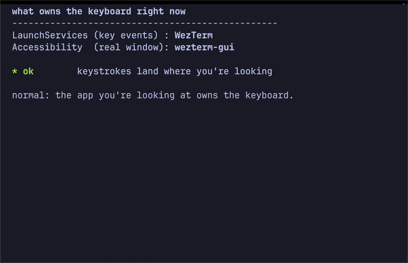 Terminal status flipping from ok to MISMATCH and back as a faceless agent seizes the keyboard